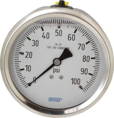 Wika - 4" Dial, 1/2 Thread, 0-100 Scale Range, Pressure Gauge - Lower Back Connection Mount, Accurate to 1% of Scale - All Tool & Supply