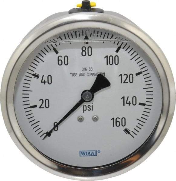 Wika - 4" Dial, 1/2 Thread, 0-160 Scale Range, Pressure Gauge - Lower Back Connection Mount, Accurate to 1% of Scale - All Tool & Supply