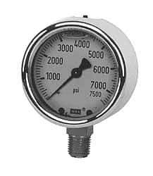 Wika - 4" Dial, 1/4 Thread, 0-3,000 Scale Range, Pressure Gauge - Lower Back Connection Mount, Accurate to 1% of Scale - All Tool & Supply