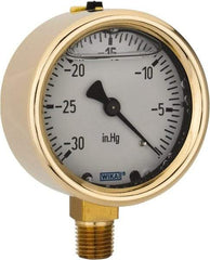 Wika - 2-1/2" Dial, 1/4 Thread, 30-0 Scale Range, Pressure Gauge - Lower Connection Mount, Accurate to 1.5% of Scale - All Tool & Supply