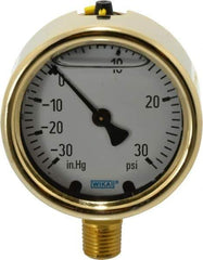 Wika - 2-1/2" Dial, 1/4 Thread, 30-0-30 Scale Range, Pressure Gauge - Lower Connection Mount, Accurate to 1.5% of Scale - All Tool & Supply