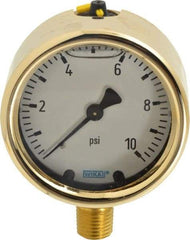 Wika - 2-1/2" Dial, 1/4 Thread, 0-10 Scale Range, Pressure Gauge - Lower Connection Mount, Accurate to 1.5% of Scale - All Tool & Supply