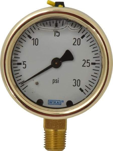 Wika - 2-1/2" Dial, 1/4 Thread, 0-30 Scale Range, Pressure Gauge - Lower Connection Mount, Accurate to 1.5% of Scale - All Tool & Supply