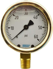 Wika - 2-1/2" Dial, 1/4 Thread, 0-60 Scale Range, Pressure Gauge - Lower Connection Mount, Accurate to 1.5% of Scale - All Tool & Supply