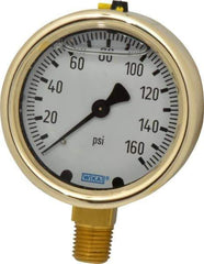 Wika - 2-1/2" Dial, 1/4 Thread, 0-160 Scale Range, Pressure Gauge - Lower Connection Mount, Accurate to 1.5% of Scale - All Tool & Supply