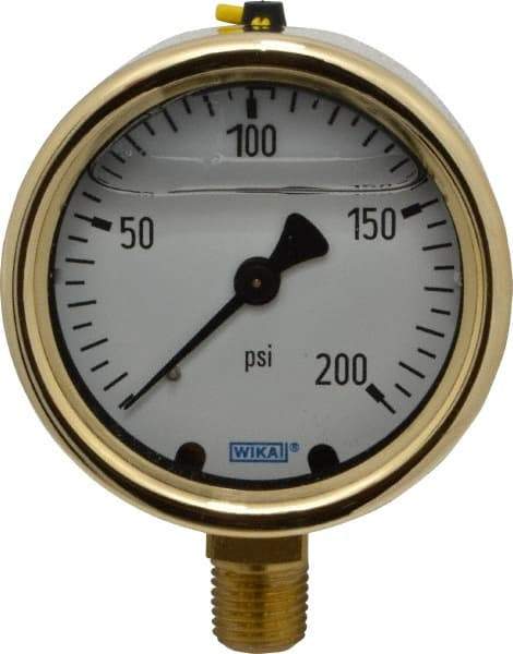 Wika - 2-1/2" Dial, 1/4 Thread, 0-200 Scale Range, Pressure Gauge - Lower Connection Mount, Accurate to 1.5% of Scale - All Tool & Supply