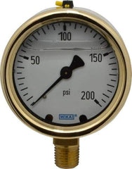 Wika - 2-1/2" Dial, 1/4 Thread, 0-200 Scale Range, Pressure Gauge - Lower Connection Mount, Accurate to 1.5% of Scale - All Tool & Supply