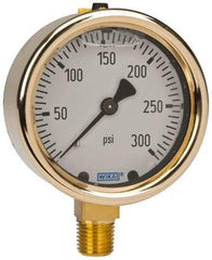 Wika - 2-1/2" Dial, 1/4 Thread, 0-300 Scale Range, Pressure Gauge - Lower Connection Mount, Accurate to 1.5% of Scale - All Tool & Supply