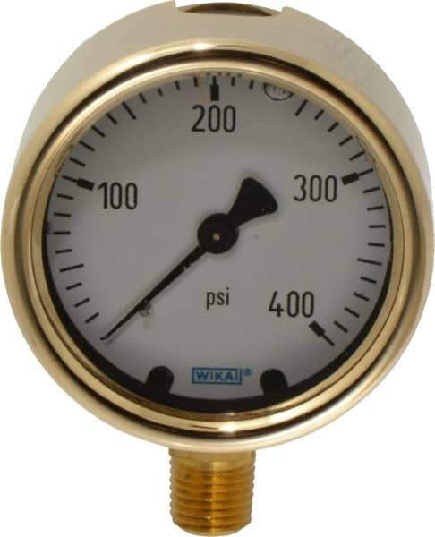 Wika - 2-1/2" Dial, 1/4 Thread, 0-400 Scale Range, Pressure Gauge - Lower Connection Mount, Accurate to 1.5% of Scale - All Tool & Supply