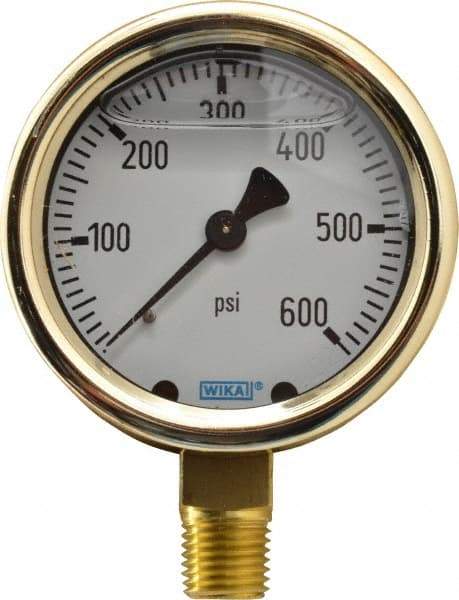 Wika - 2-1/2" Dial, 1/4 Thread, 0-600 Scale Range, Pressure Gauge - Lower Connection Mount, Accurate to 1.5% of Scale - All Tool & Supply