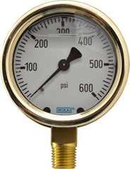 Wika - 2-1/2" Dial, 1/4 Thread, 0-600 Scale Range, Pressure Gauge - Lower Connection Mount, Accurate to 1.5% of Scale - All Tool & Supply