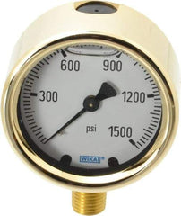 Wika - 2-1/2" Dial, 1/4 Thread, 0-1,500 Scale Range, Pressure Gauge - Lower Connection Mount, Accurate to 1.5% of Scale - All Tool & Supply