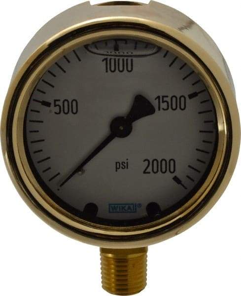 Wika - 2-1/2" Dial, 1/4 Thread, 0-2,000 Scale Range, Pressure Gauge - Lower Connection Mount, Accurate to 1.5% of Scale - All Tool & Supply