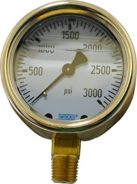 Wika - 2-1/2" Dial, 1/4 Thread, 0-3,000 Scale Range, Pressure Gauge - Lower Connection Mount, Accurate to 1.5% of Scale - All Tool & Supply