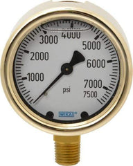 Wika - 2-1/2" Dial, 1/4 Thread, 0-7,500 Scale Range, Pressure Gauge - Lower Connection Mount, Accurate to 1.5% of Scale - All Tool & Supply