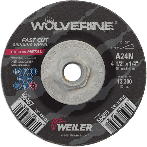 Vortec Pro 4-1/2″ × 1/4″ Type 27 Grinding Wheel, A24N, 5/8″-11 UNC Nut - All Tool & Supply