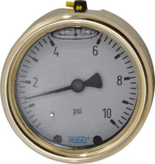 Wika - 2-1/2" Dial, 1/4 Thread, 0-10 Scale Range, Pressure Gauge - Back Connection Mount, Accurate to 1.5% of Scale - All Tool & Supply