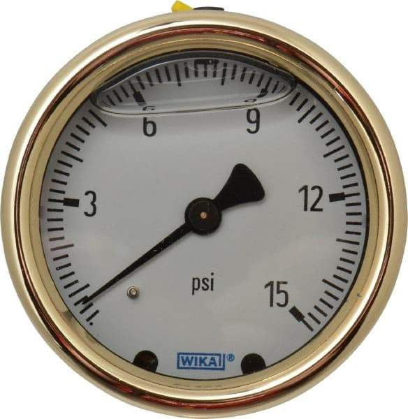 Wika - 2-1/2" Dial, 1/4 Thread, 0-15 Scale Range, Pressure Gauge - Back Connection Mount, Accurate to 1.5% of Scale - All Tool & Supply