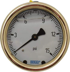 Wika - 2-1/2" Dial, 1/4 Thread, 0-15 Scale Range, Pressure Gauge - Back Connection Mount, Accurate to 1.5% of Scale - All Tool & Supply