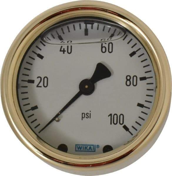 Wika - 2-1/2" Dial, 1/4 Thread, 0-100 Scale Range, Pressure Gauge - Back Connection Mount, Accurate to 1.5% of Scale - All Tool & Supply