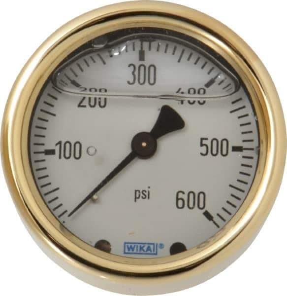 Wika - 2-1/2" Dial, 1/4 Thread, 0-600 Scale Range, Pressure Gauge - Back Connection Mount, Accurate to 1.5% of Scale - All Tool & Supply