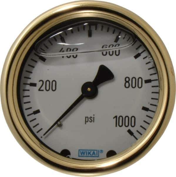 Wika - 2-1/2" Dial, 1/4 Thread, 0-1,000 Scale Range, Pressure Gauge - Back Connection Mount, Accurate to 1.5% of Scale - All Tool & Supply