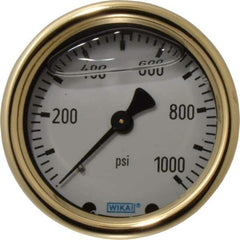 Wika - 2-1/2" Dial, 1/4 Thread, 0-1,000 Scale Range, Pressure Gauge - Back Connection Mount, Accurate to 1.5% of Scale - All Tool & Supply