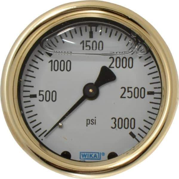 Wika - 2-1/2" Dial, 1/4 Thread, 0-3,000 Scale Range, Pressure Gauge - Back Connection Mount, Accurate to 1.5% of Scale - All Tool & Supply