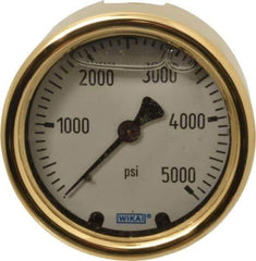 Wika - 2-1/2" Dial, 1/4 Thread, 0-5,000 Scale Range, Pressure Gauge - Back Connection Mount, Accurate to 1.5% of Scale - All Tool & Supply