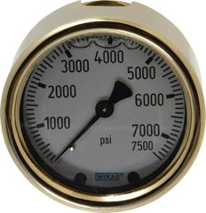 Wika - 2-1/2" Dial, 1/4 Thread, 0-7,500 Scale Range, Pressure Gauge - Back Connection Mount, Accurate to 1.5% of Scale - All Tool & Supply