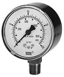 Wika - 2-1/2" Dial, 1/4 Thread, 0-30/0-760 Scale Range, Pressure Gauge - Center Back Connection Mount, Accurate to 1.5% of Scale - All Tool & Supply