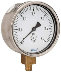 Wika - 4" Dial, 1/4 Thread, 0-3 Scale Range, Pressure Gauge - Lower Connection Mount, Accurate to 1.5% of Scale - All Tool & Supply