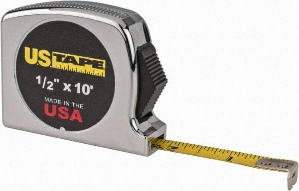 US Tape - 10' x 1/2" Yellow Blade Tape Measure - 1/16" Graduation, Inch Graduation Style, Silver Case - All Tool & Supply