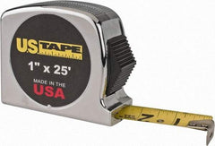 US Tape - 25' x 1" Yellow Blade Tape Measure - 1/32 & 1/16" Graduation, Inch Graduation Style, Silver Case - All Tool & Supply