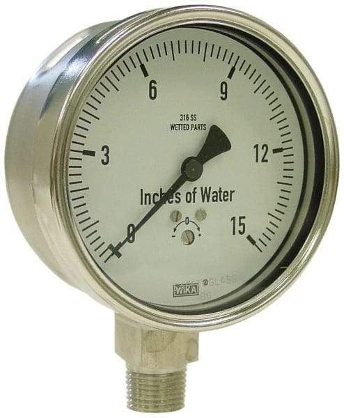 Wika - 4" Dial, 1/4 Thread, 0-60/0-1,500 Scale Range, Pressure Gauge - Lower Connection Mount, Accurate to 1.5% of Scale - All Tool & Supply