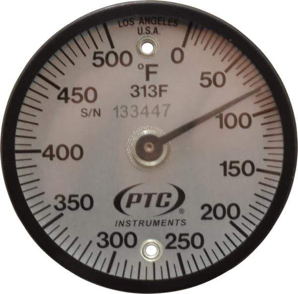 PTC Instruments - 500°F, 2 Inch Dial Diameter, Dual Magnet Mount Thermometer - 5° Division Graduation - All Tool & Supply