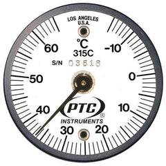 PTC Instruments - -15 to 65°C, 2 Inch Dial Diameter, Dual Magnet Mount Thermometer - 1° Division Graduation - All Tool & Supply