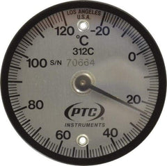 PTC Instruments - -20 to 120°C, 2 Inch Dial Diameter, Dual Magnet Mount Thermometer - 1° Division Graduation - All Tool & Supply