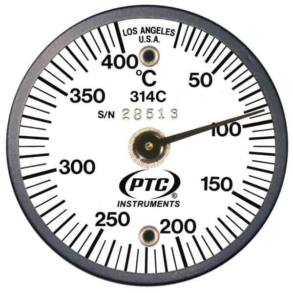 PTC Instruments - 10 to 400°C, 2 Inch Dial Diameter, Dual Magnet Mount Thermometer - 5° Division Graduation - All Tool & Supply