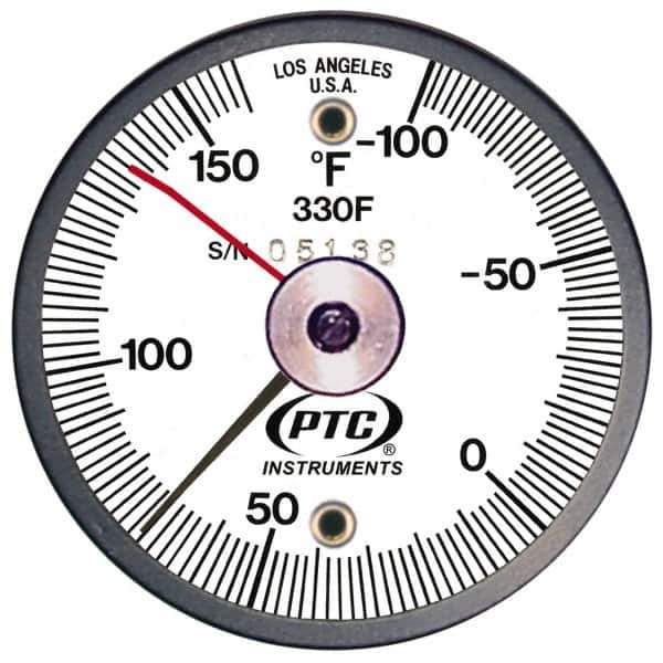 PTC Instruments - -100 to 160°F, 2 Inch Dial Diameter, Dual Magnet Mount Thermometer - 2° Division Graduation - All Tool & Supply