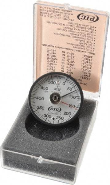 PTC Instruments - 500°F, 2 Inch Dial Diameter, Dual Magnet Mount Thermometer - 5° Division Graduation - All Tool & Supply