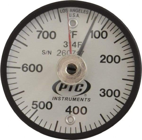 PTC Instruments - 50 to 750°F, 2 Inch Dial Diameter, Dual Magnet Mount Thermometer - 10° Division Graduation - All Tool & Supply