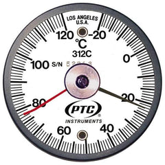 PTC Instruments - -20 to 120°C, 2 Inch Dial Diameter, Dual Magnet Mount Thermometer - 1° Division Graduation - All Tool & Supply