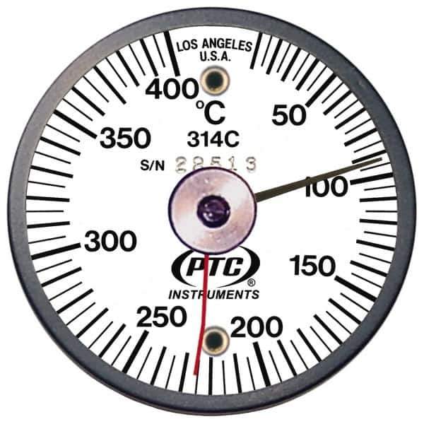 PTC Instruments - 10 to 400°C, 2 Inch Dial Diameter, Dual Magnet Mount Thermometer - 5° Division Graduation - All Tool & Supply