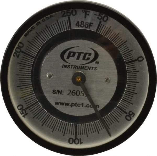 PTC Instruments - -50 to 250°F, 2 Inch Dial Diameter, Pipe Surface Spring Held Thermometer - 2° Division Graduation - All Tool & Supply