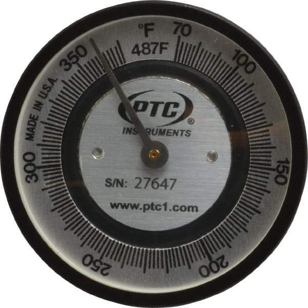 PTC Instruments - 70 to 370°F, 2 Inch Dial Diameter, Pipe Surface Spring Held Thermometer - 2° Division Graduation - All Tool & Supply