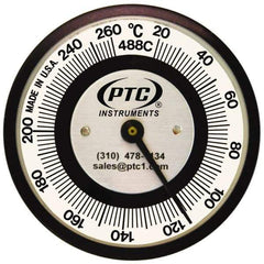 PTC Instruments - 20 to 260°C, 2 Inch Dial Diameter, Pipe Surface Spring Held Thermometer - 5° Division Graduation - All Tool & Supply