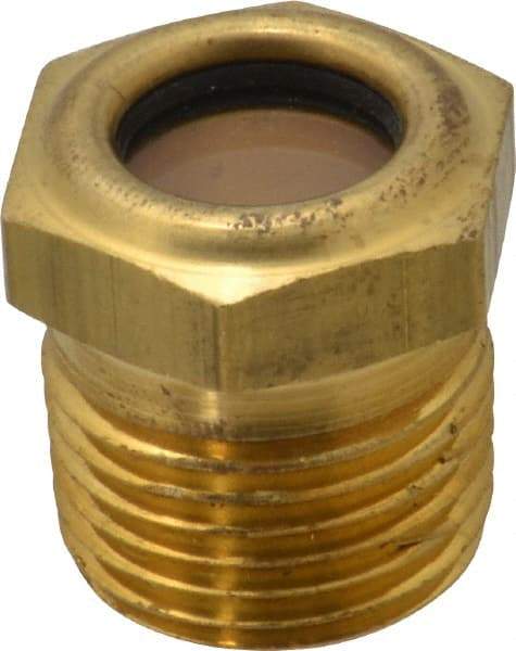 LDI Industries - 9/16" Sight Diam, 1/2" Thread, 1" OAL, Low Pressure Pipe Thread Lube Sight, Open View Sight Glass & Flow Sight - 7/8" Head, 20 Max psi, 1/2-14 Thread - All Tool & Supply