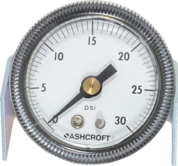 Ashcroft - 1-1/2" Dial, 1/8 Thread, 0-30 Scale Range, Pressure Gauge - Center Back Connection Mount - All Tool & Supply