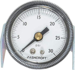 Ashcroft - 1-1/2" Dial, 1/8 Thread, 0-30 Scale Range, Pressure Gauge - Center Back Connection Mount - All Tool & Supply